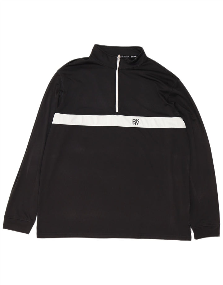 Dkny Mens Golf Zip Top Manga Longa Grande Preto Colourblock Poliéster