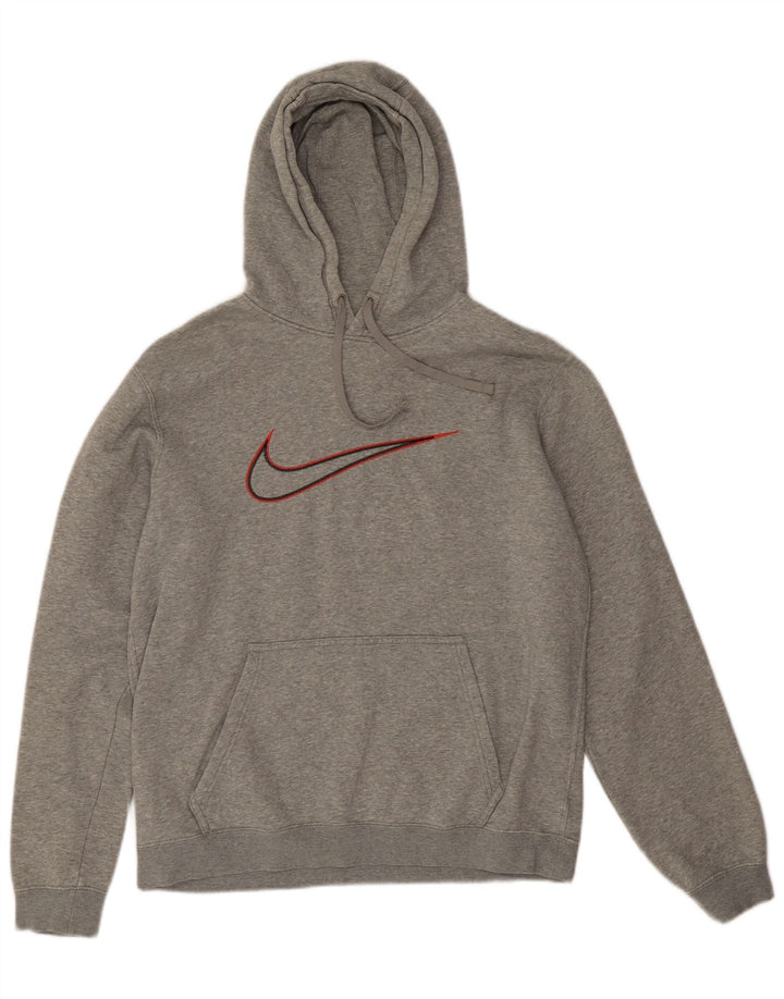 Suéter com capuz gráfico masculino Nike médio cinza algodão manchado