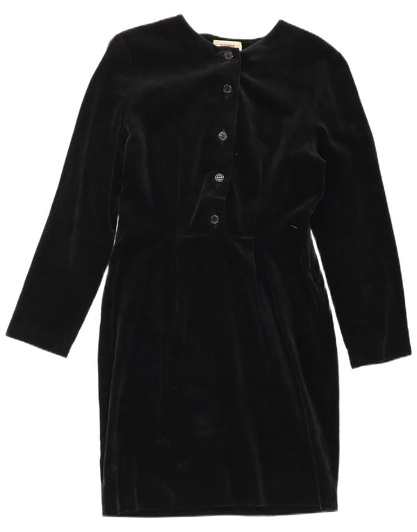 Vestido feminino SISLEY com bainha de veludo UK 6 XS algodão preto