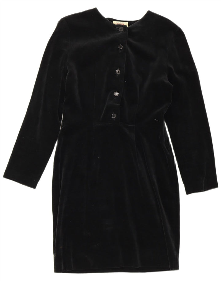 Vestido feminino SISLEY com bainha de veludo UK 6 XS algodão preto