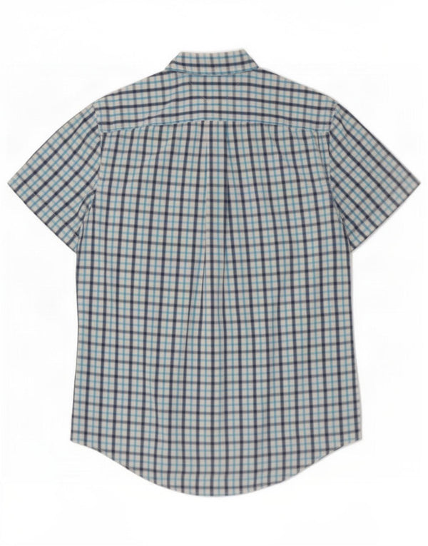Tommy Hilfiger Camisa masculina de manga curta grande algodão xadrez azul