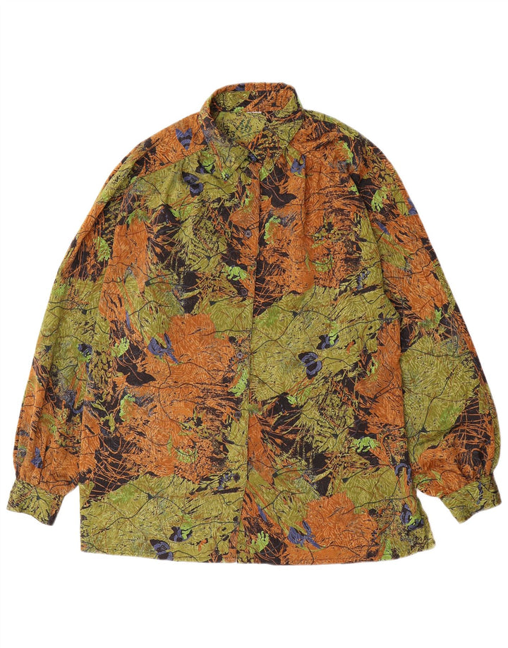 Blusa feminina vintage com padrão abstrato Reino Unido 16 verde grande