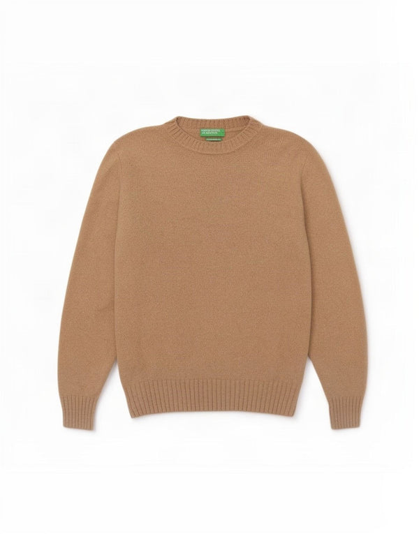 Suéter feminino Benetton com gola canoa Reino Unido 14 grande lã bege