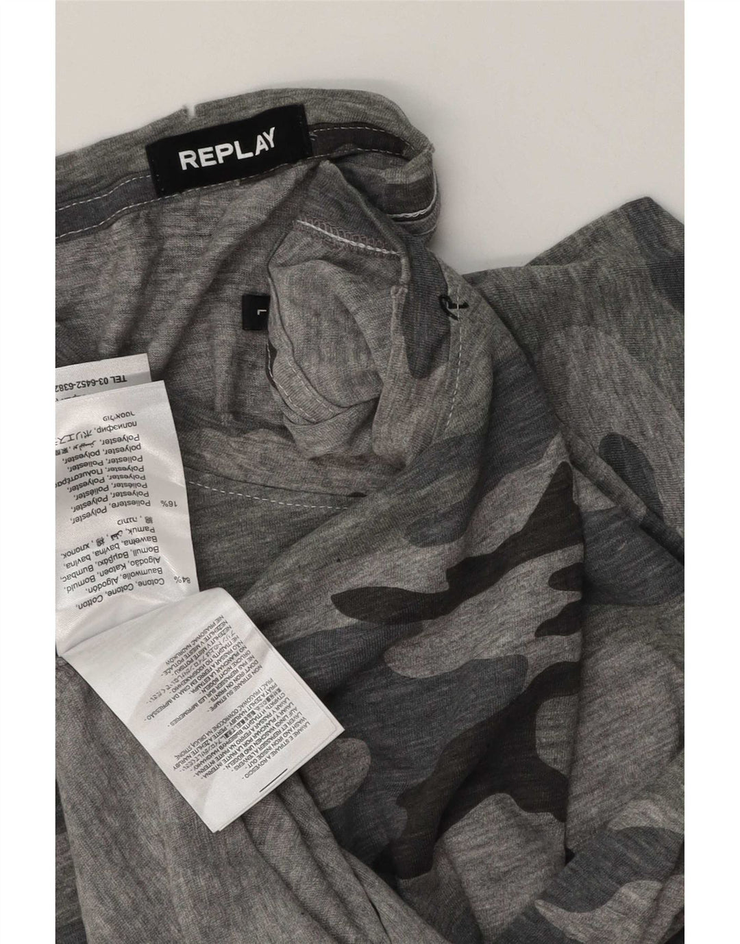 Camiseta masculina Replay grande camuflada cinza