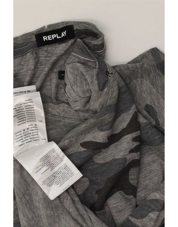 Camiseta masculina Replay grande camuflada cinza
