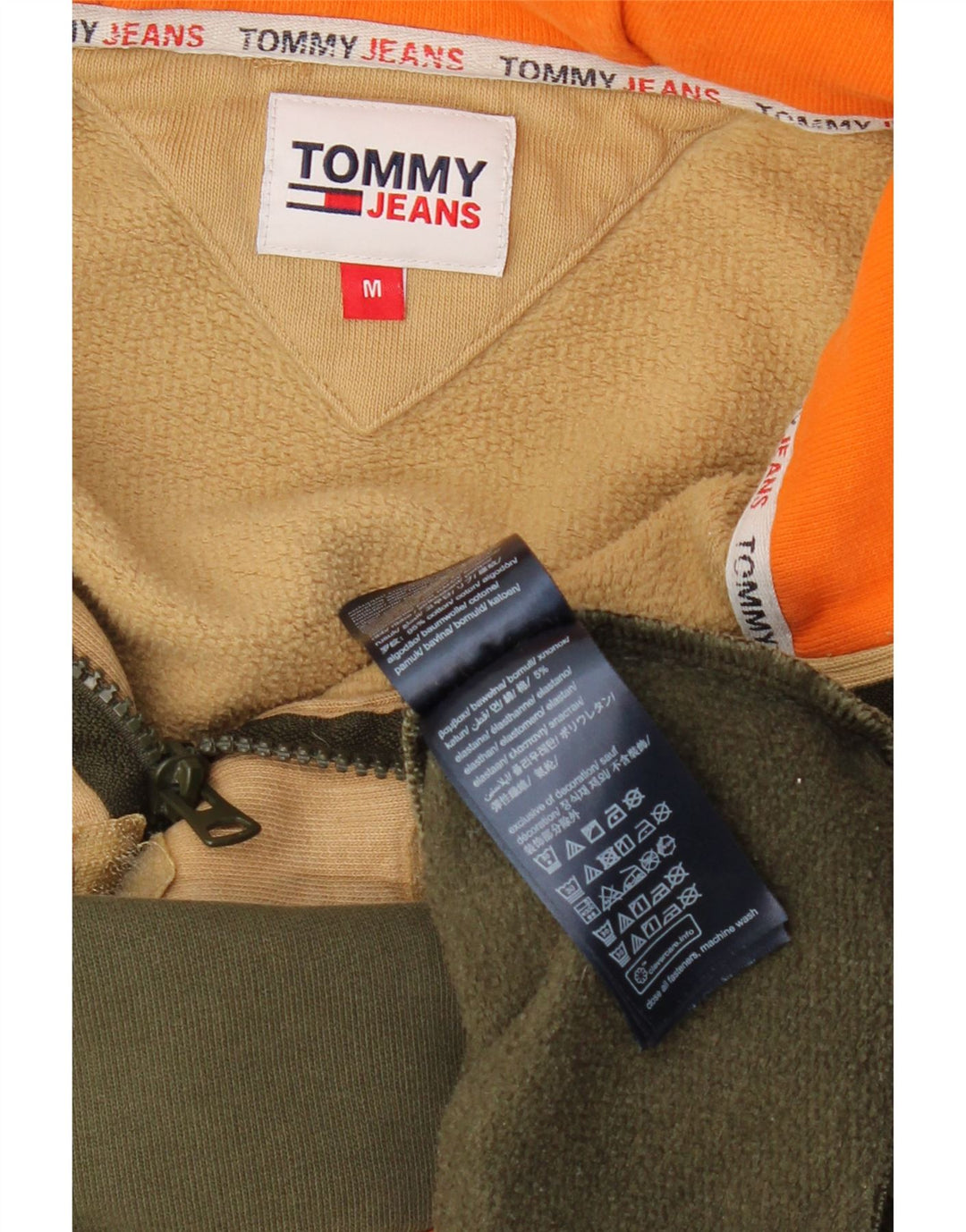TOMMY JEANS Suéter masculino com capuz e gola grande com zíper, bloco colorido verde médio