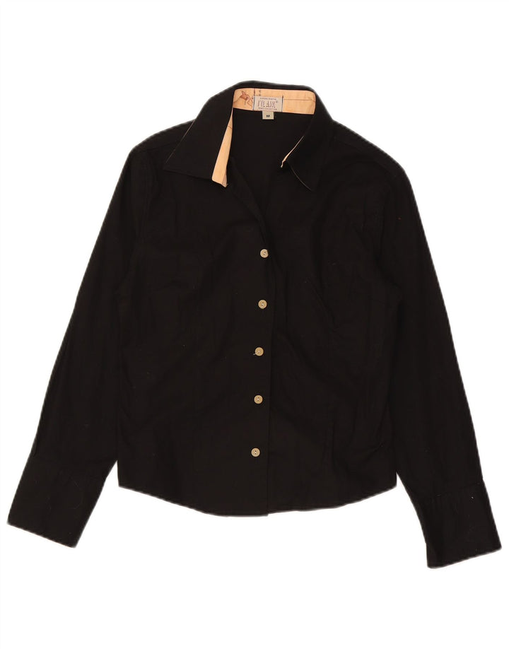 Camisa feminina ALVIERO MARTINI UK 12 algodão preto médio