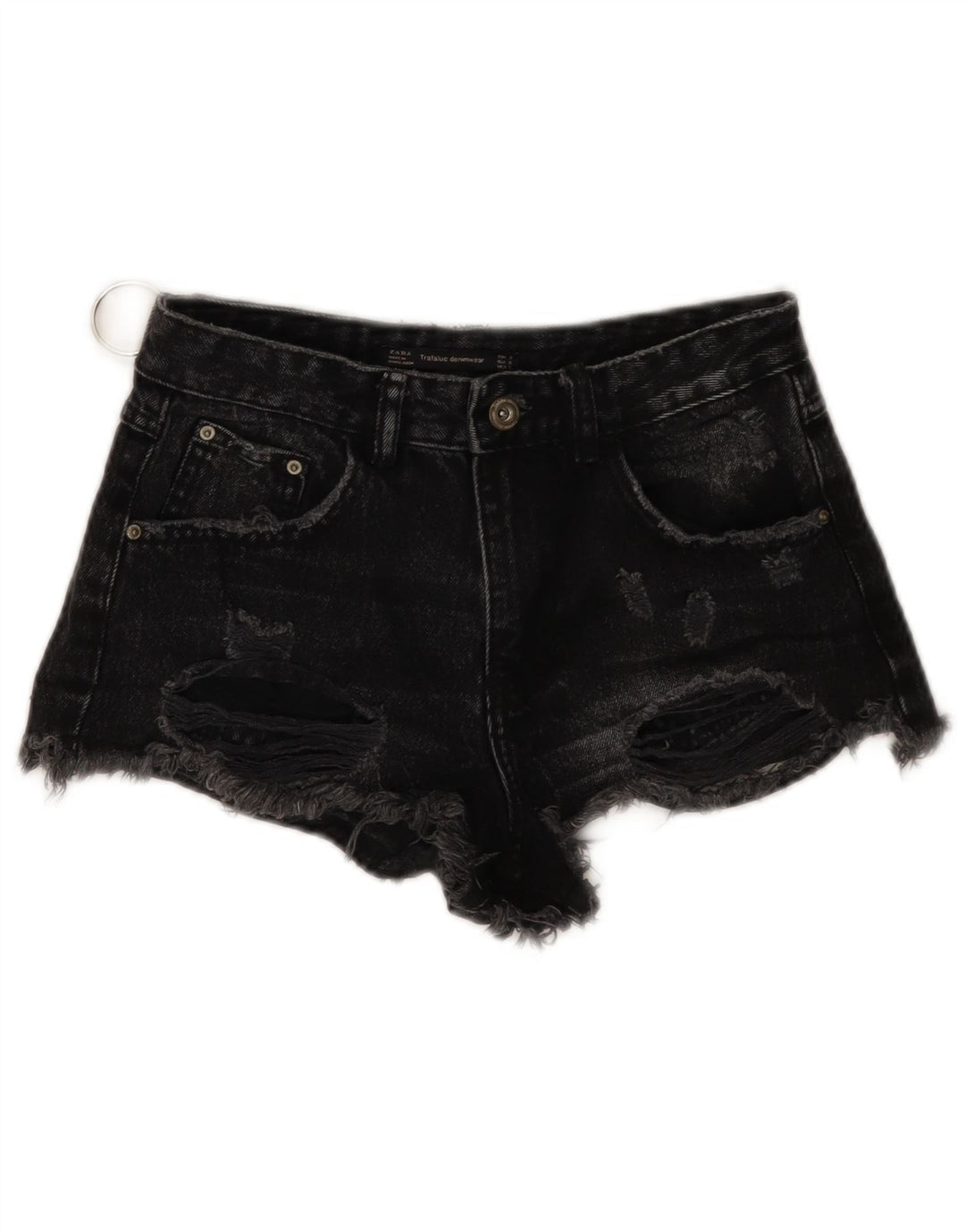 Shorts jeans feminino ZARA Trafaluc desgastado UE 34 2XS W24 preto