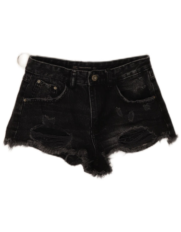 Shorts jeans feminino ZARA Trafaluc desgastado UE 34 2XS W24 preto