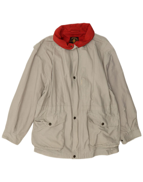 Jaqueta utilitária masculina vintage com capuz Reino Unido 40 algodão bege grande