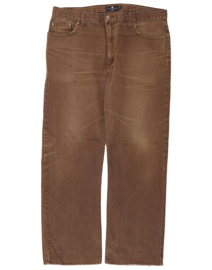 Calça jeans reta masculina Marks & Spencer Blue Harbor W38 L31 algodão marrom