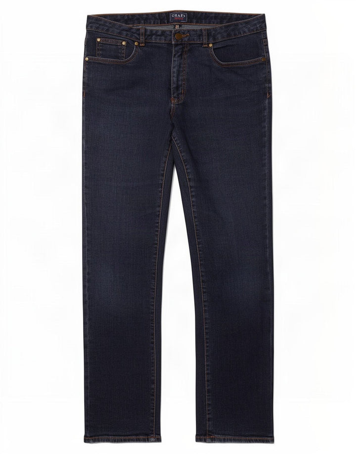Calça jeans reta feminina Chaps US 12 grande W36 L32 azul marinho algodão
