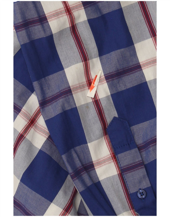 Camisa masculina Mustang Slim Fit pequena xadrez azul de algodão