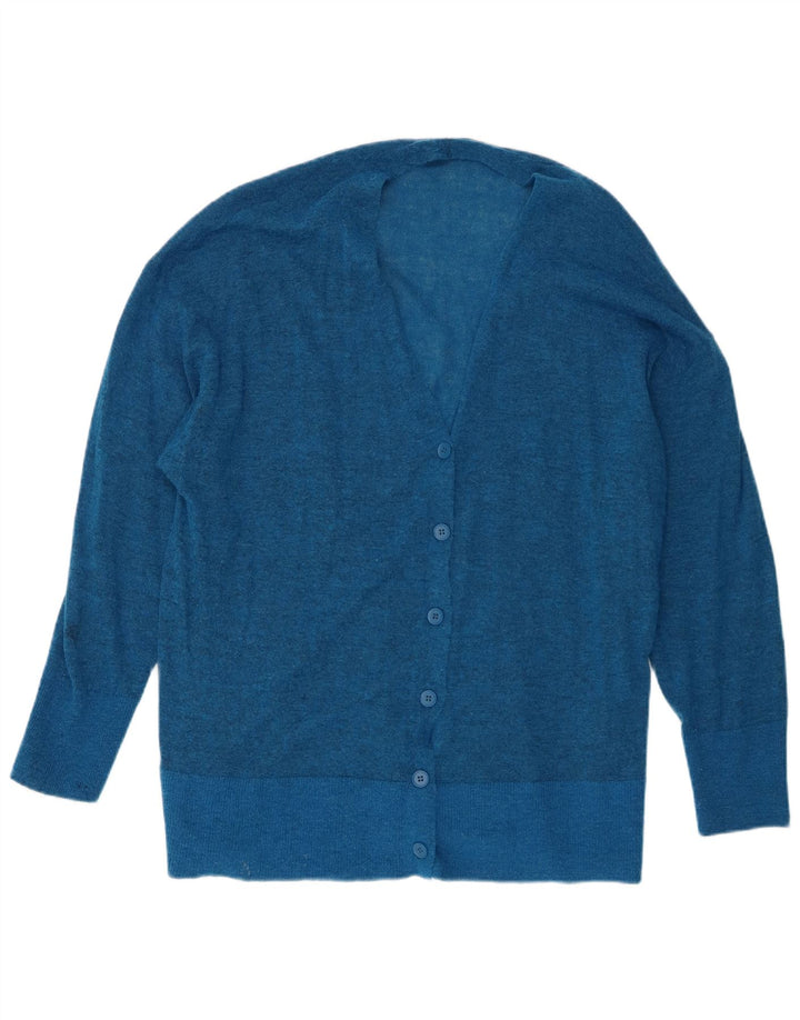 Suéter cardigã feminino grande da Zara Reino Unido 10 nylon manchado azul pequeno