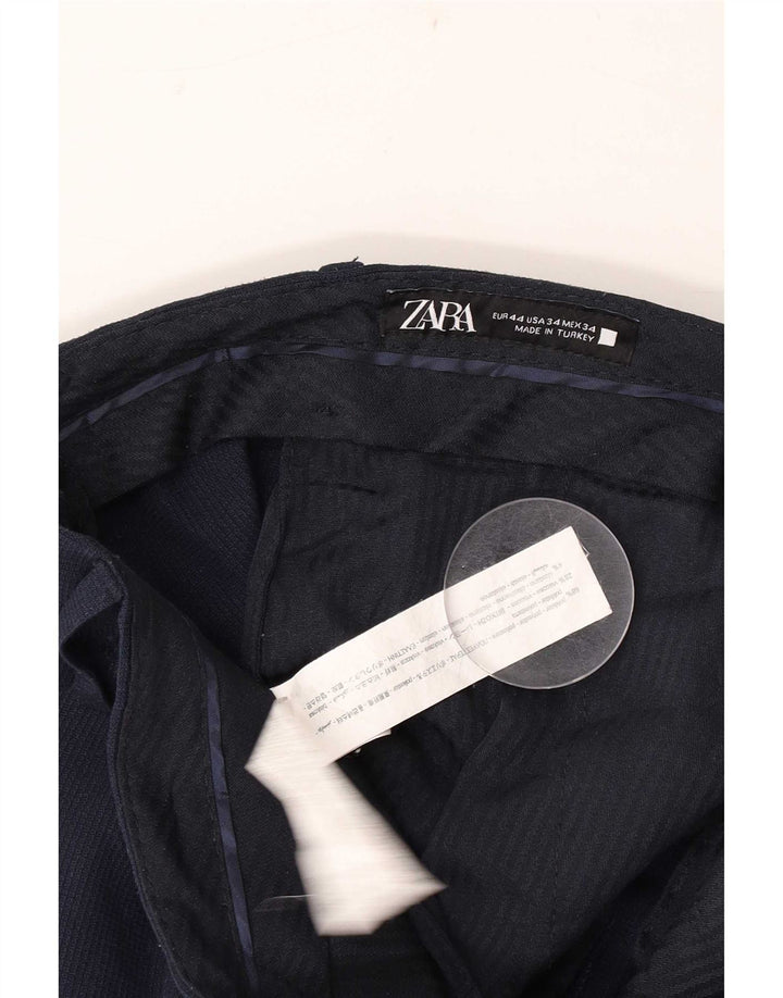 Zara Mens Slim Suit Calça EU 44 Grande W34 L30 Azul Marinho Poliéster