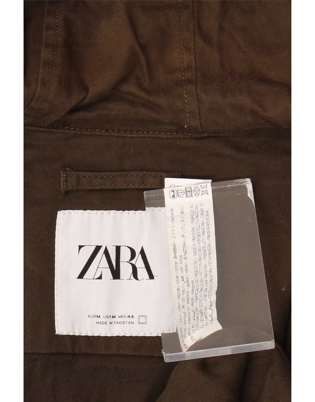 Jaqueta utilitária masculina Zara com capuz UK 38 algodão cáqui médio