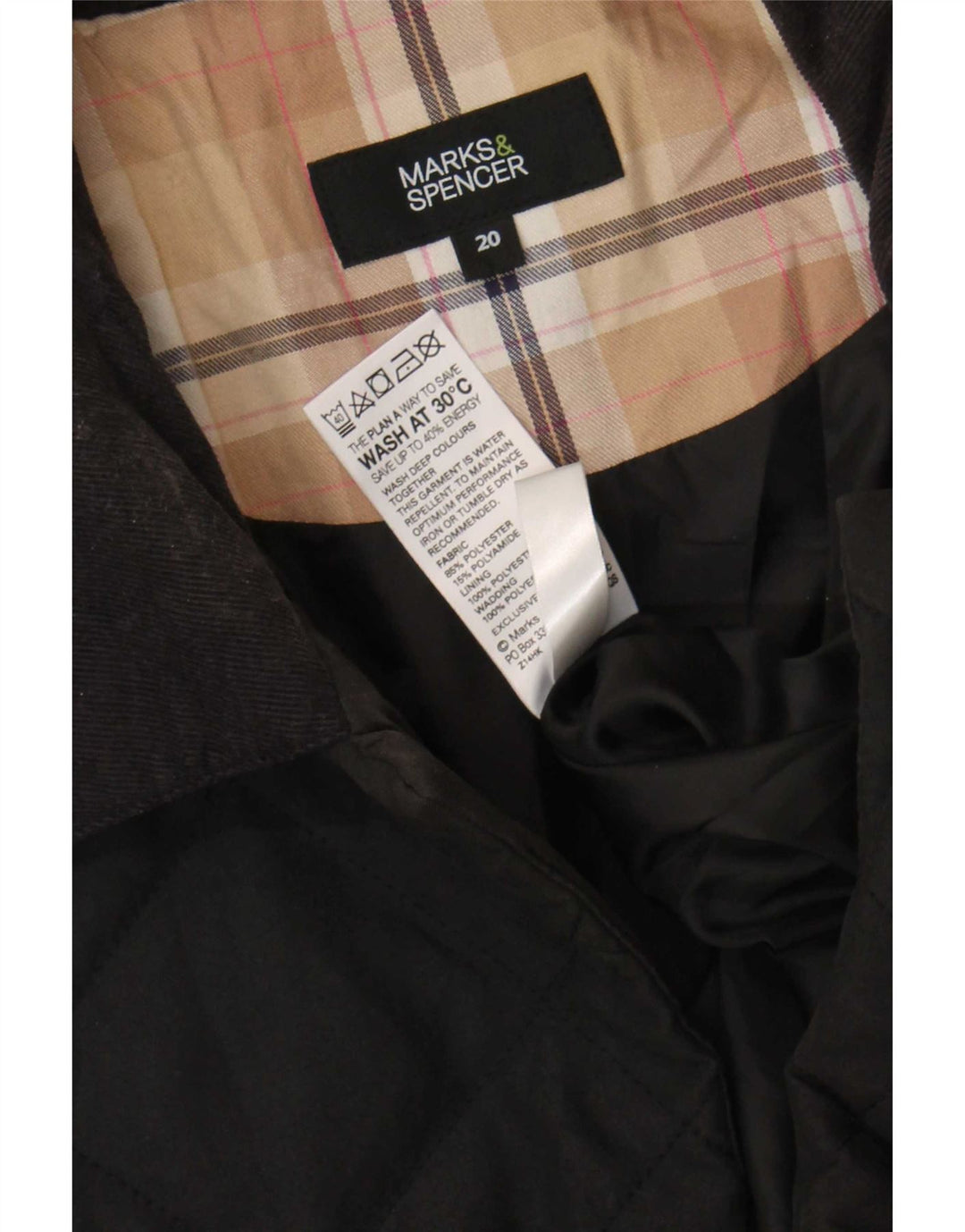 Jaqueta acolchoada feminina Marks & Spencer UK 20 2XL poliéster preto