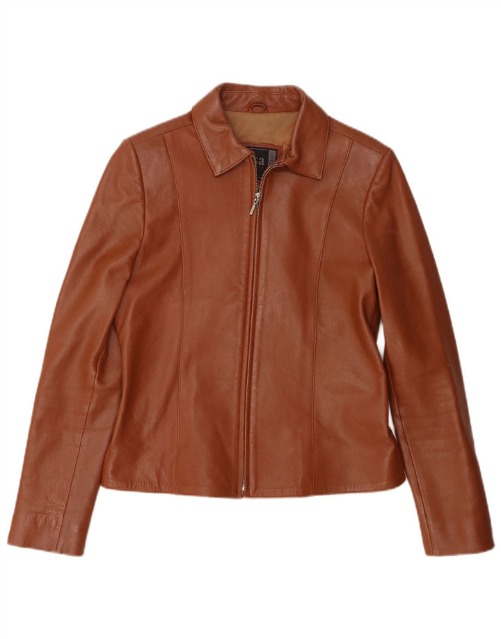 Jaqueta de couro feminina vintage UK 12 marrom médio
