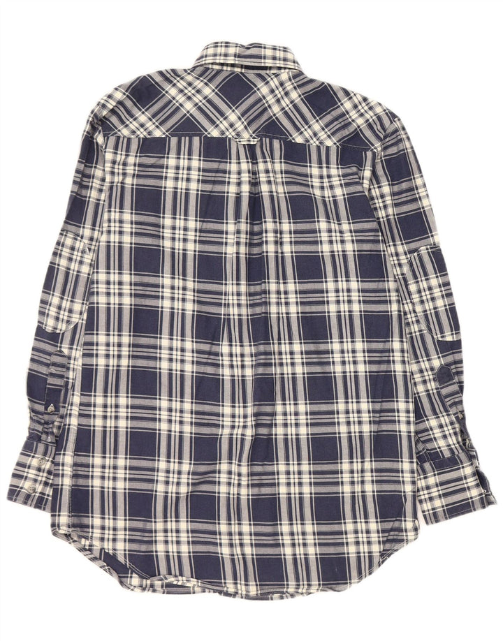 Camisa feminina de flanela Gant UK 10 pequena algodão xadrez azul marinho
