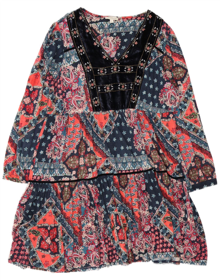 Vestido Monsoon feminino oversized em camadas UK 18 XL algodão multicolorido