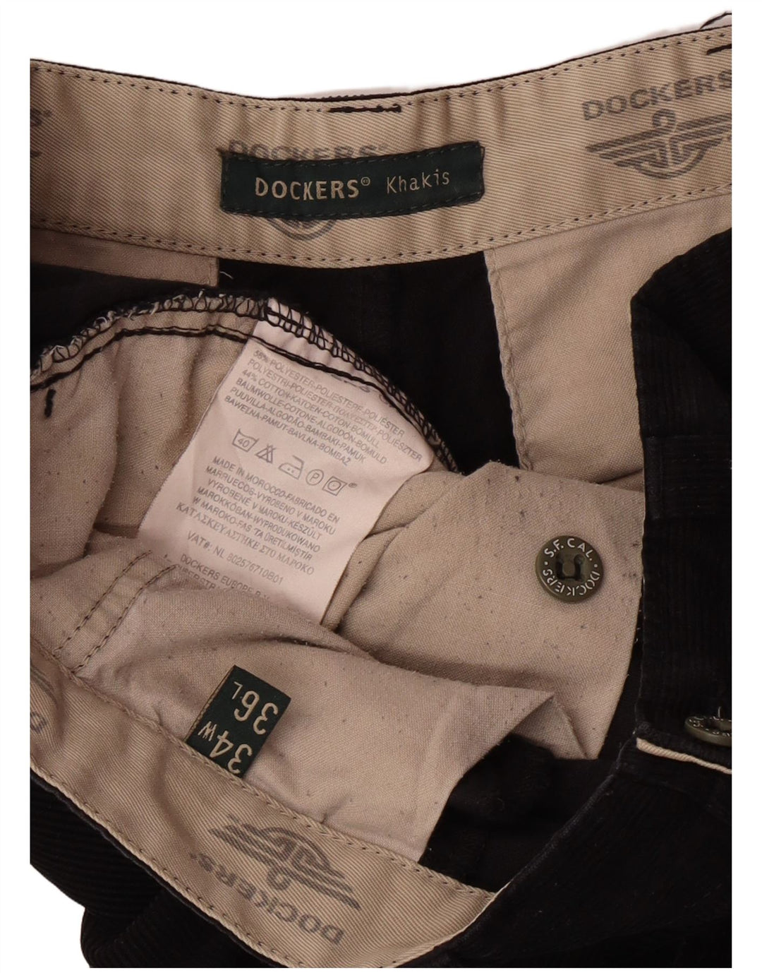 Calça masculina Dockers cáqui reta de veludo cotelê W34 L32 preta clássica