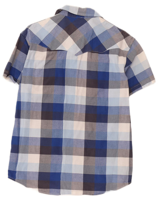 Wrangler Camisa masculina de manga curta regular fit médio azul xadrez algodão