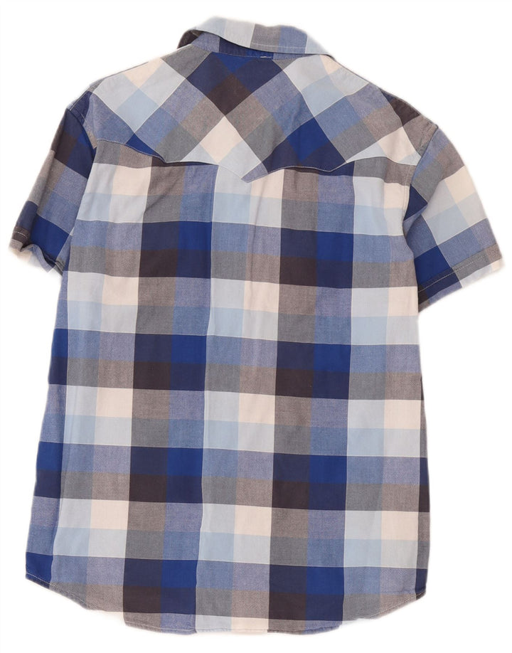 Wrangler Camisa masculina de manga curta regular fit médio azul xadrez algodão