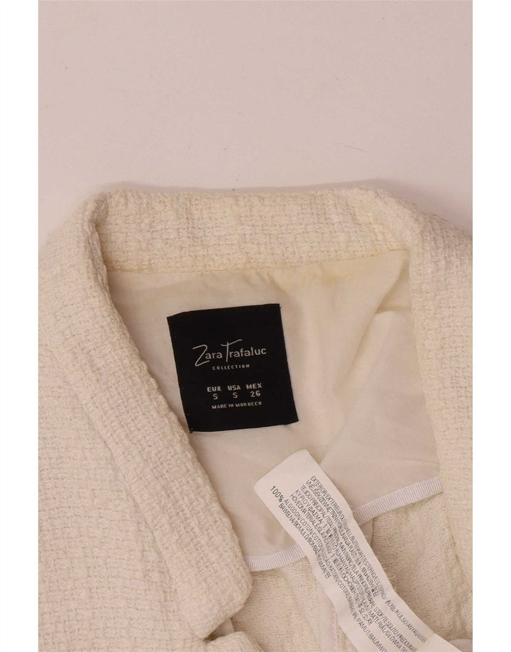 Zara Womens Crop Blazer Jacket UK 8 pequeno algodão branco