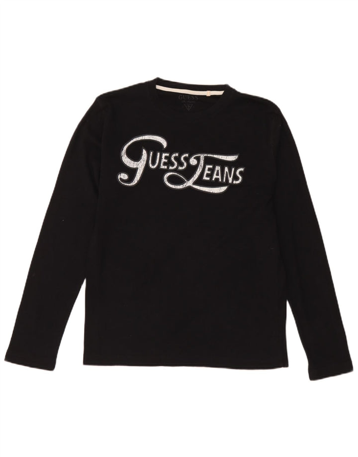 Guess Top gráfico feminino manga comprida Reino Unido 14 grande algodão preto