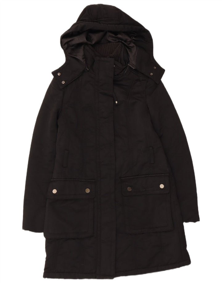 Zara Jaqueta Parka Feminina com Capuz Reino Unido 12 Médio Preto