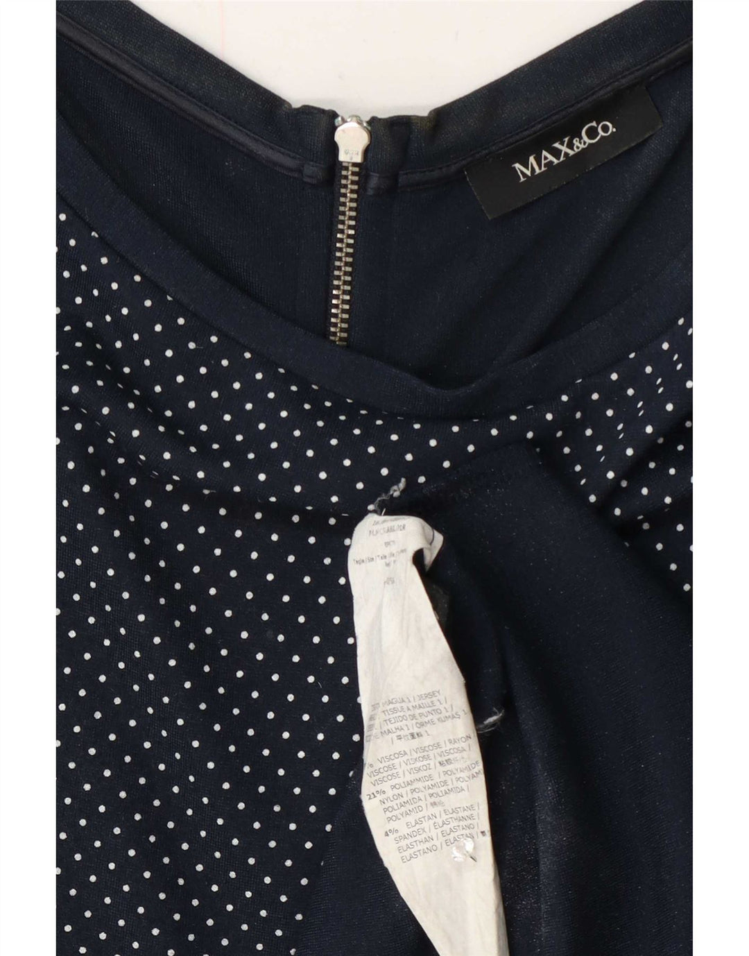 Vestido feminino sem mangas linha A da Max & Co. Reino Unido 12 médio azul marinho manchado