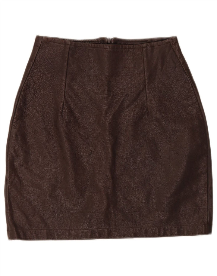 Mini saia feminina VINTAGE de couro W26 pequena marrom