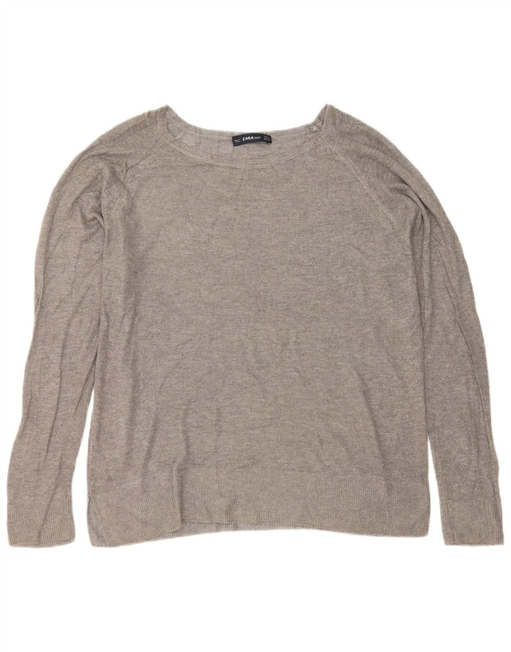 Suéter feminino Zara com gola canoa UK 16 grande cinza