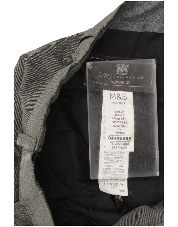 Calça masculina de ajuste regular Marks & Spencer W38 L29 poliéster cinza