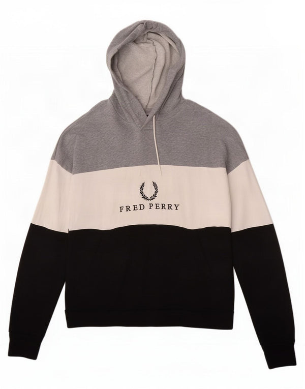 Fred Perry moletom feminino com capuz gráfico UK 10 pequeno bloco cinza colorido