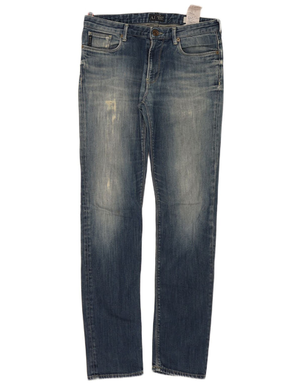 Armani feminino justo desgastado jeans W32 L32 algodão azul
