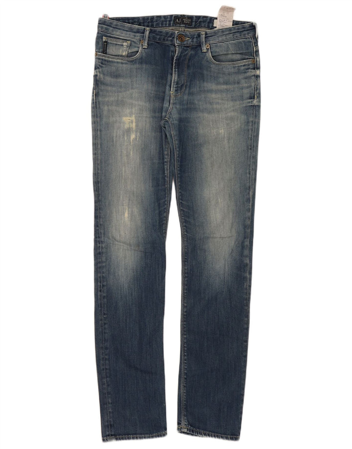 Armani feminino justo desgastado jeans W32 L32 algodão azul