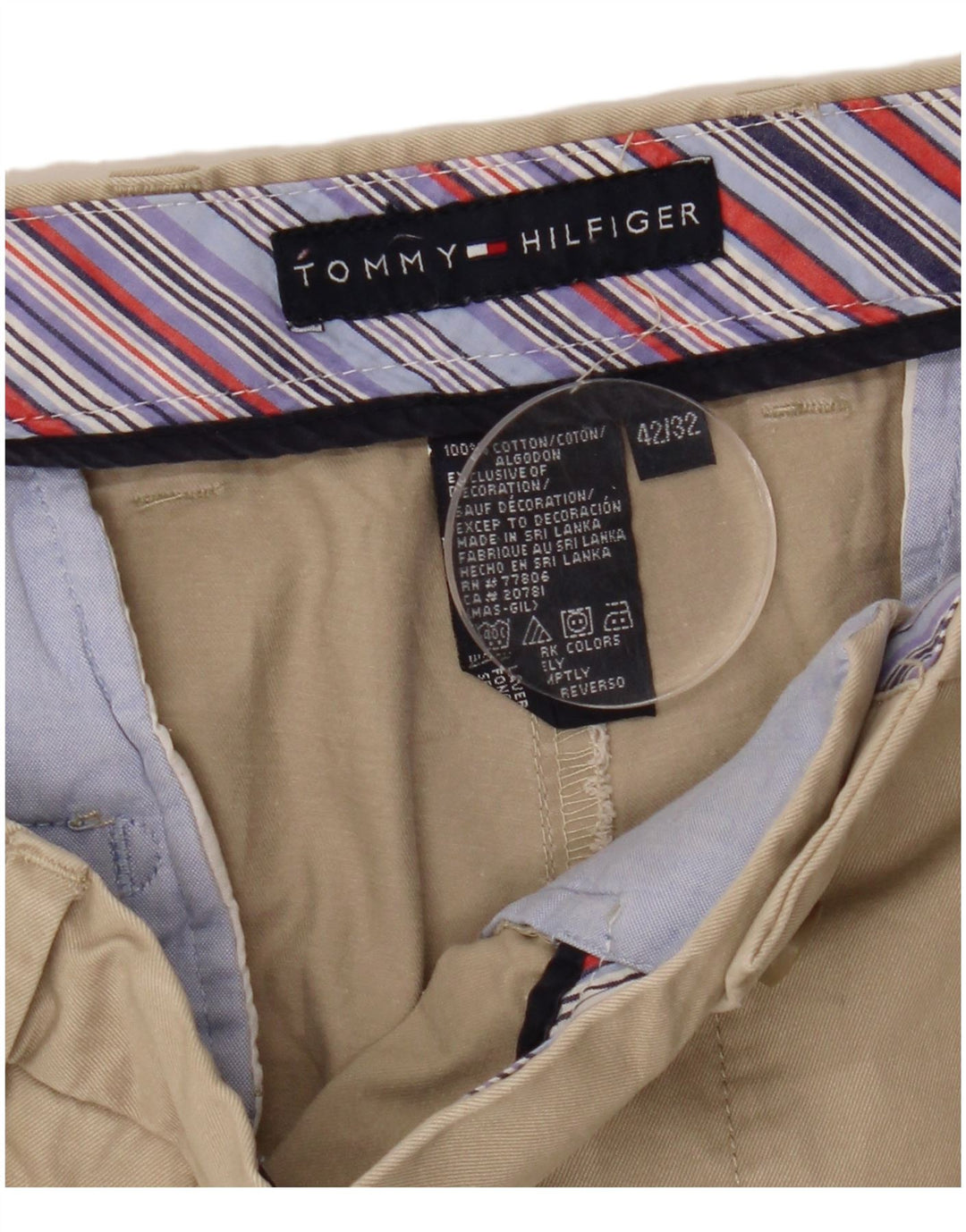 Calça Chino Masculina TOMMY HILFIGER W42 L32 Algodão Bege
