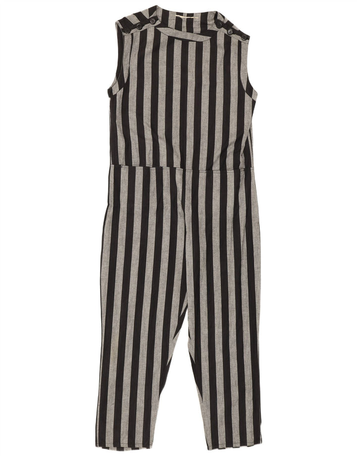 Macacão feminino vintage sem mangas UK 14 listrado preto médio
