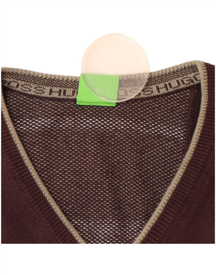 Suéter masculino HUGO BOSS com decote em V pequeno algodão marrom