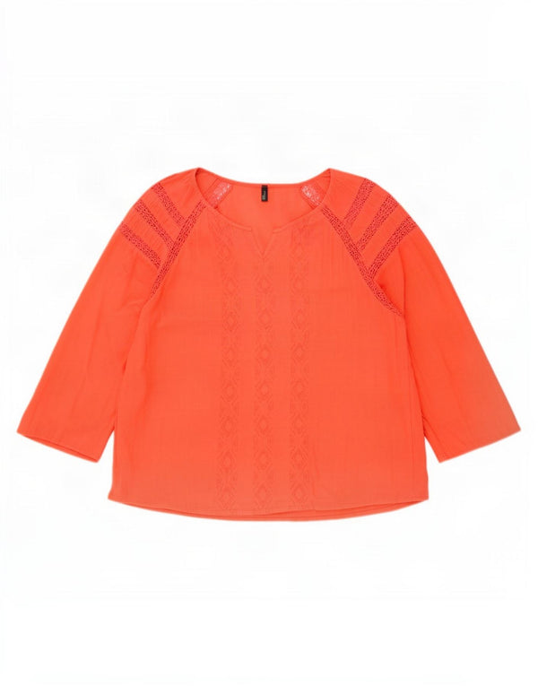 Blusa feminina Benetton manga 3/4 UK 10 pequena laranja geométrica