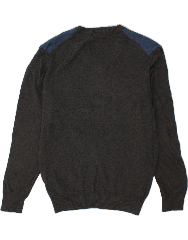 DKNY Mens V-Neck Jumper Sweater XL Grey Colourblock Cotton Vintage Dkny and Second-Hand Dkny from Messina Hembry 