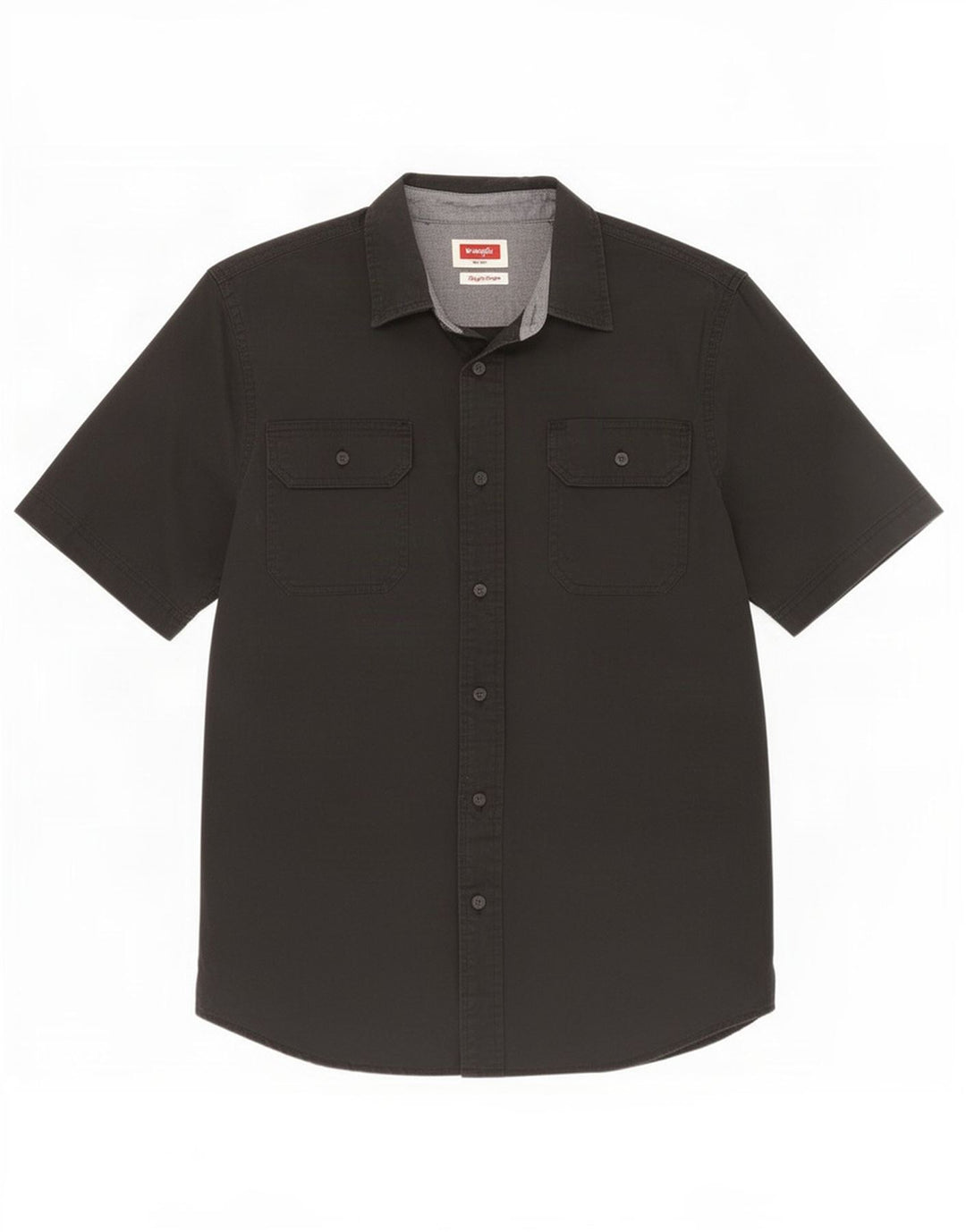 Wrangler Camisa masculina de manga curta pequena de algodão preto