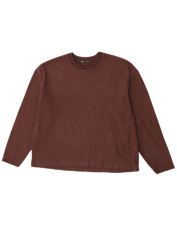 Zara Suéter feminino com gola canoa e gola redonda Reino Unido 16 grande poliéster marrom