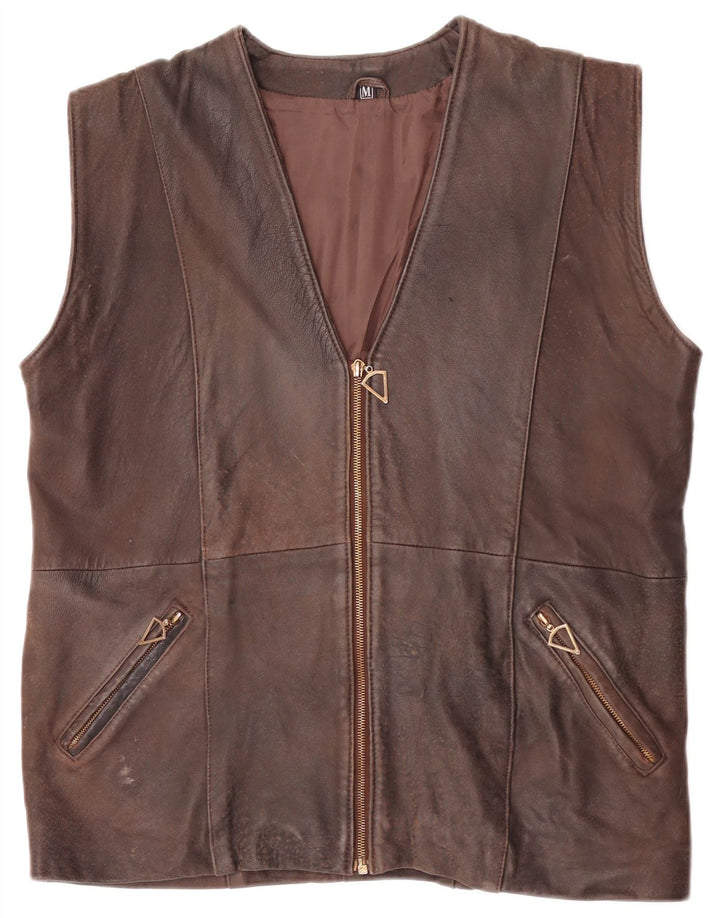Colete de couro masculino vintage UK 38 marrom médio