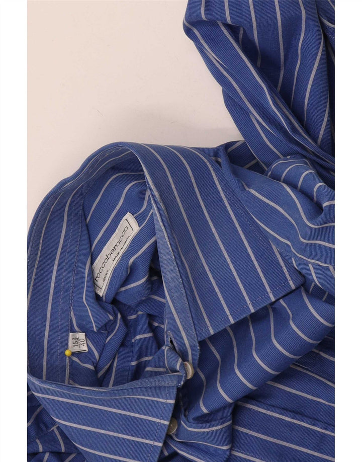 Camisa masculina Roccobarocco tamanho 40 15 3/4 risca de giz azul médio