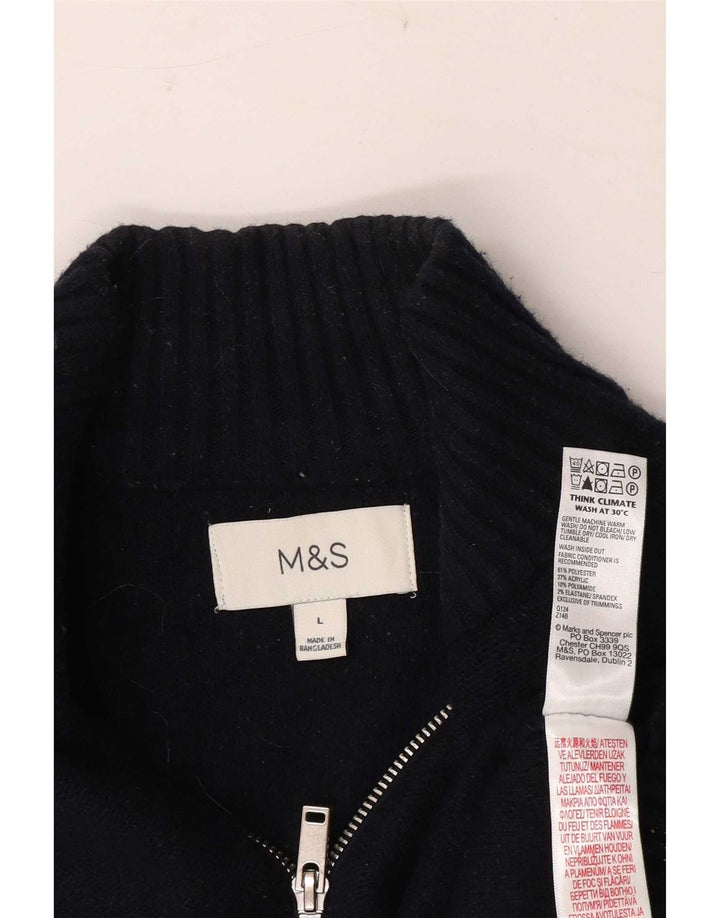 Suéter masculino Marks & Spencer com zíper e gola grande listrado azul marinho