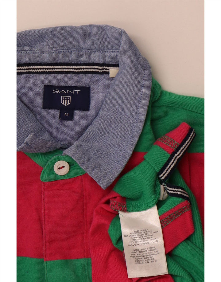 Camisa polo masculina de rugby de manga comprida Gant algodão listrado verde médio