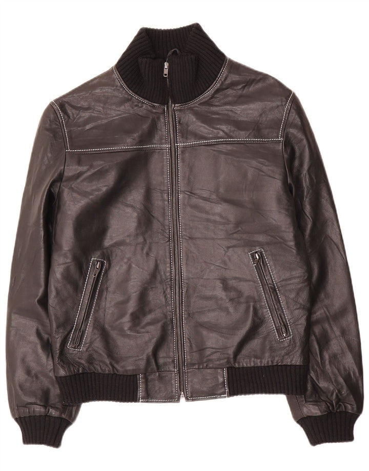 Jaqueta de couro feminina vintage UK 14 grande preta