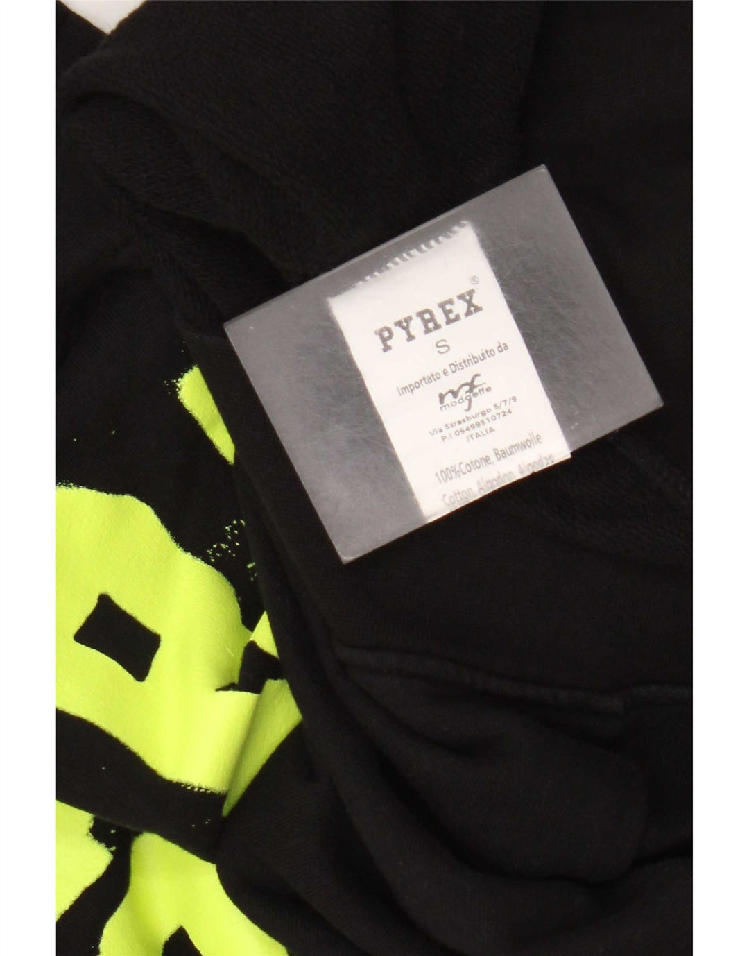 Suéter com capuz gráfico masculino Pyrex pequeno algodão preto
